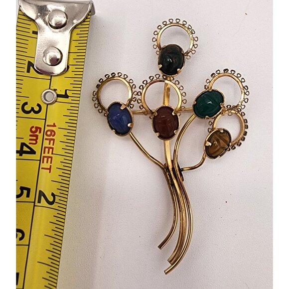 Vintage D'Or 1/20 12K GF Brooch With Multicolored Scarab Stones Fall Colors MCM - Picture 6 of 8